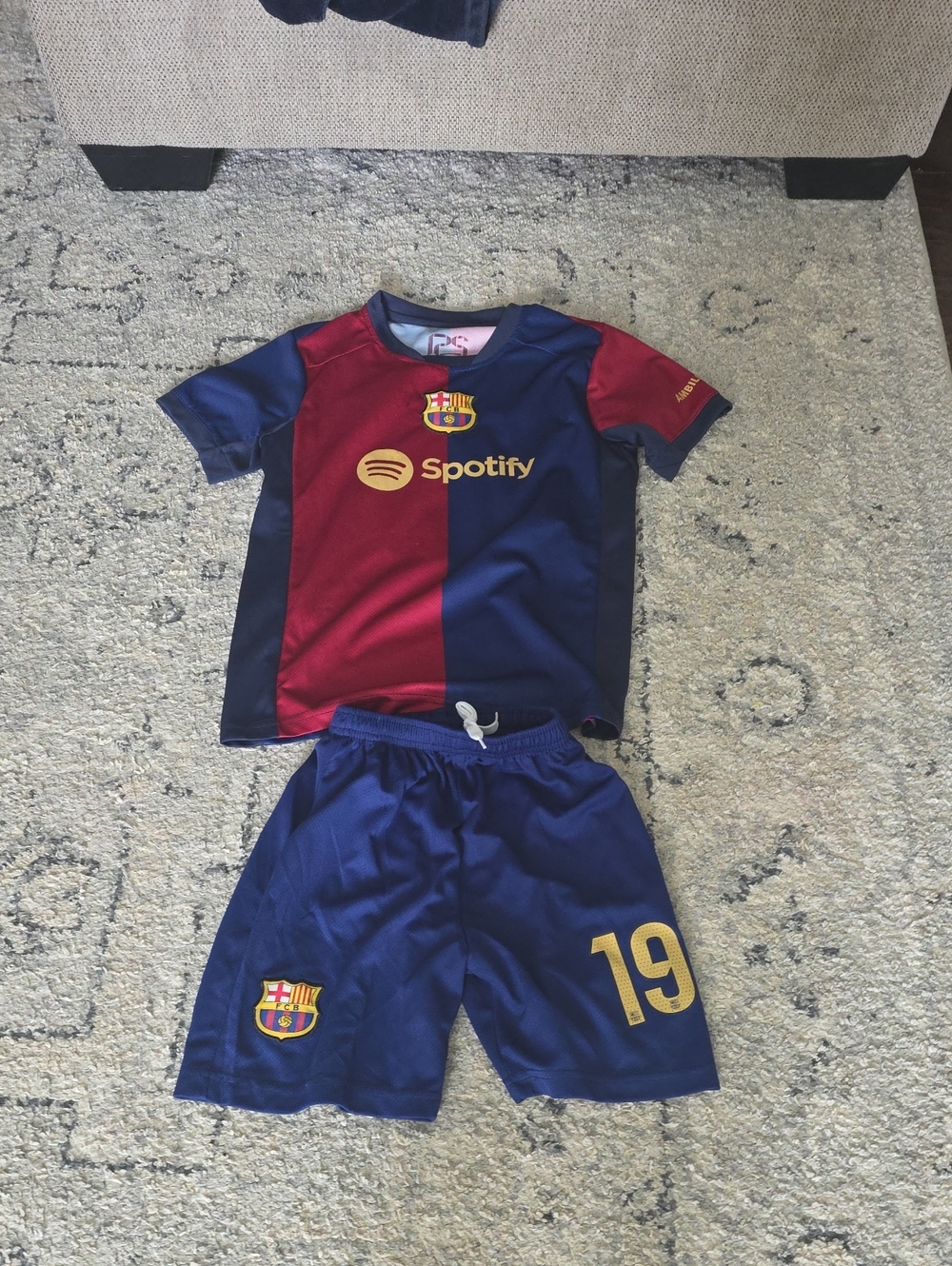 LAMINE YAMAL FC Barcelona Kids' Home Jersey & Shorts Set - Navy & Maroon